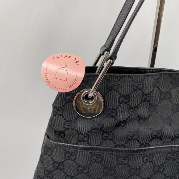 Gucci GG Monogram Eclipse Tote Bag Cloth Canvas Leather Trim Black Y2K Purse - Picture 16 of 16
